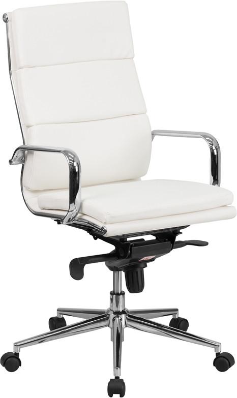 Flash Furniture High Back White Leather Executive Swivel Office Chair With Synchro-Tilt Mechanism