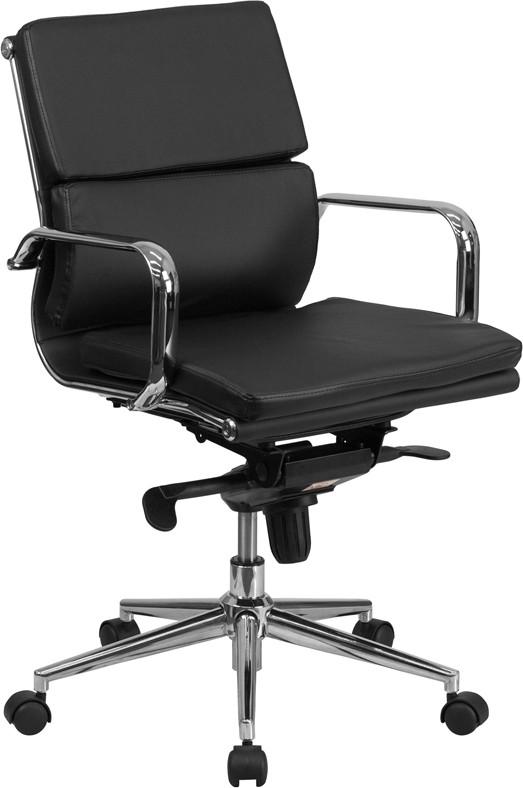 Flash Furniture Mid-Back Black Leather Executive Swivel Office Chair With Synchro-Tilt Mechanism