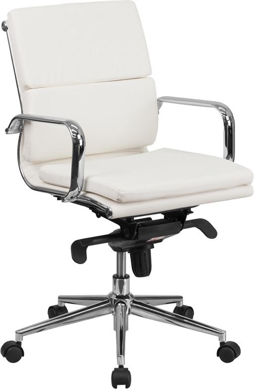 Flash Furniture Mid-Back White Leather Executive Swivel Office Chair With Synchro-Tilt Mechanism