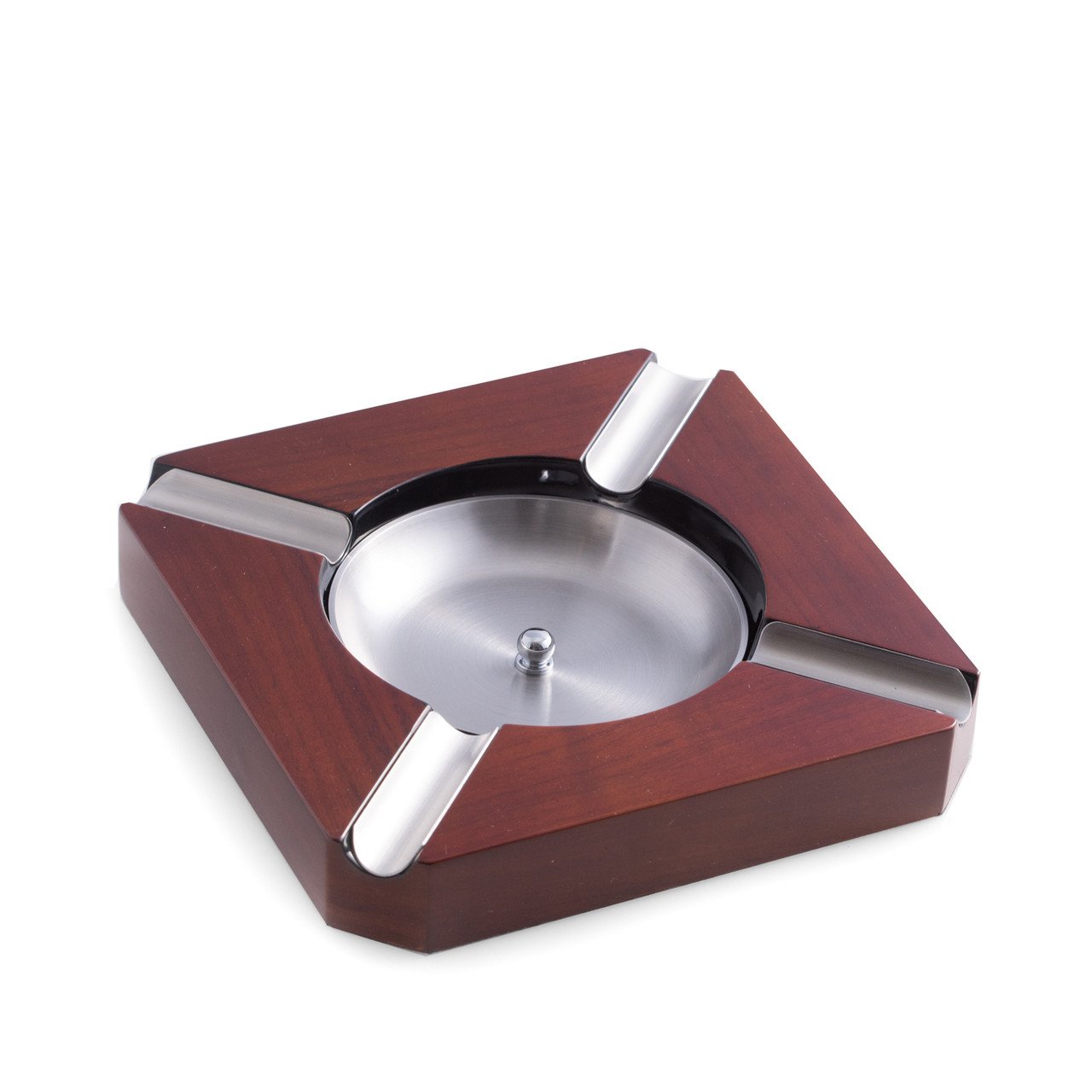 Bey-Berk Stainless Steel & Walnut Wood Cigar Ashtray