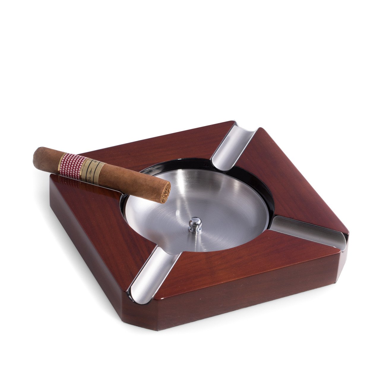 Bey-Berk Stainless Steel & Walnut Wood Cigar Ashtray