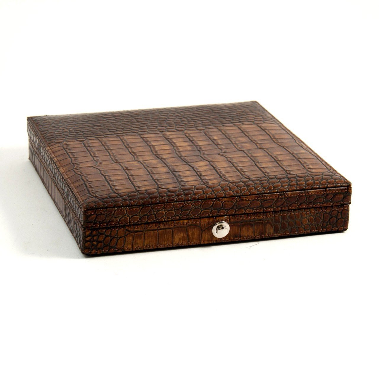 Bey-Berk Brown "Croco" Leather 12 Cigar Humidor