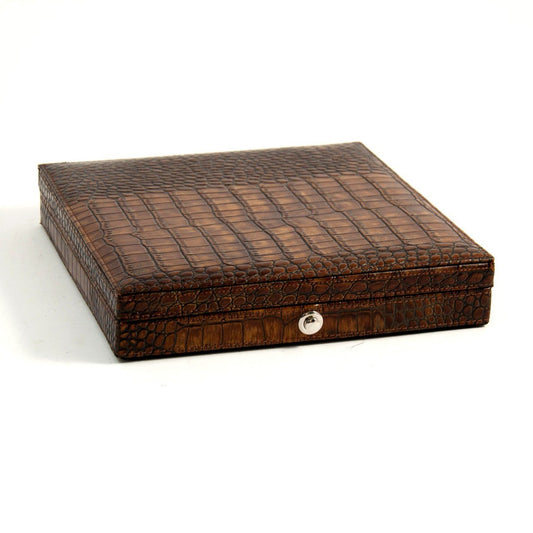 Bey-Berk Brown "Croco" Leather 12 Cigar Humidor