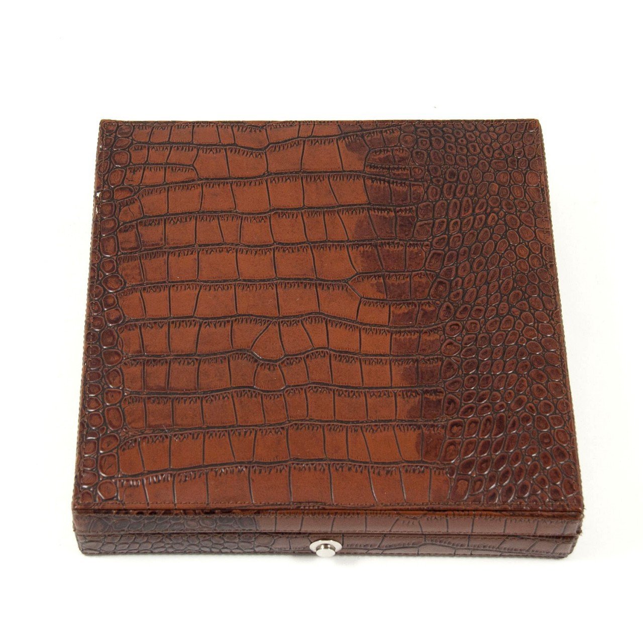 Bey-Berk Brown "Croco" Leather 12 Cigar Humidor