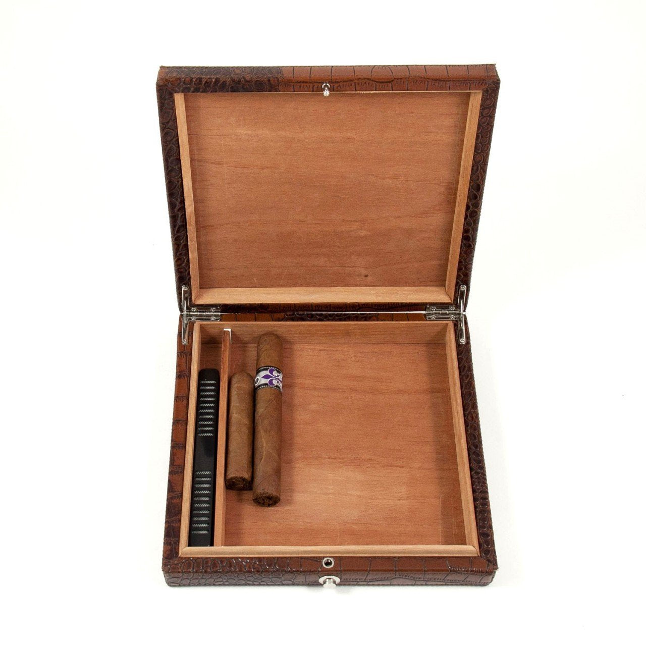 Bey-Berk Brown "Croco" Leather 12 Cigar Humidor
