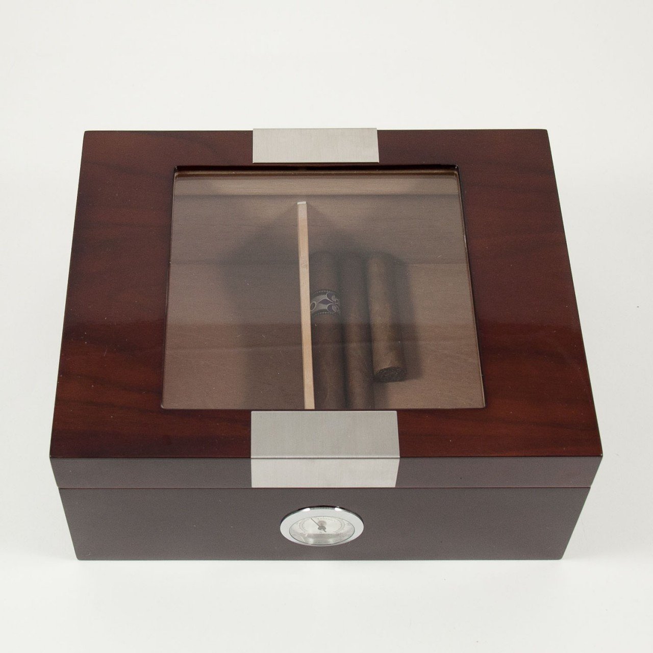 Bey-Berk Walnut Humidor, Cedar Lined w/ Glass Top