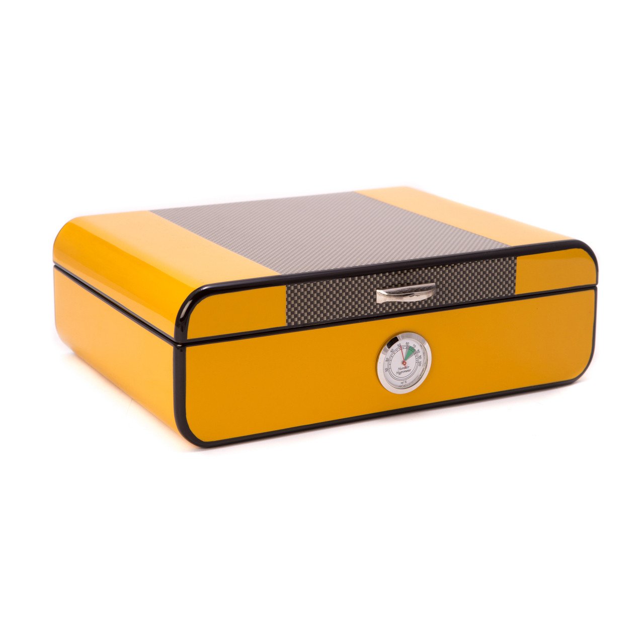 Bey-Berk "Carbon Fiber" & Yellow Lacquered 25 Cigar Humidor