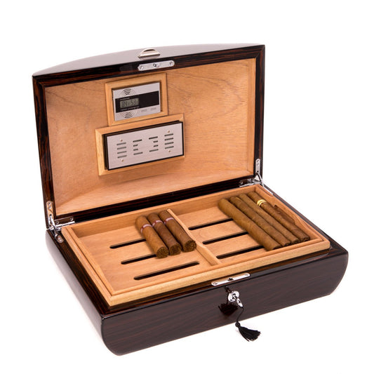 Bey-Berk Lacquered "Ebony" Wood 100 Cigar Humidor