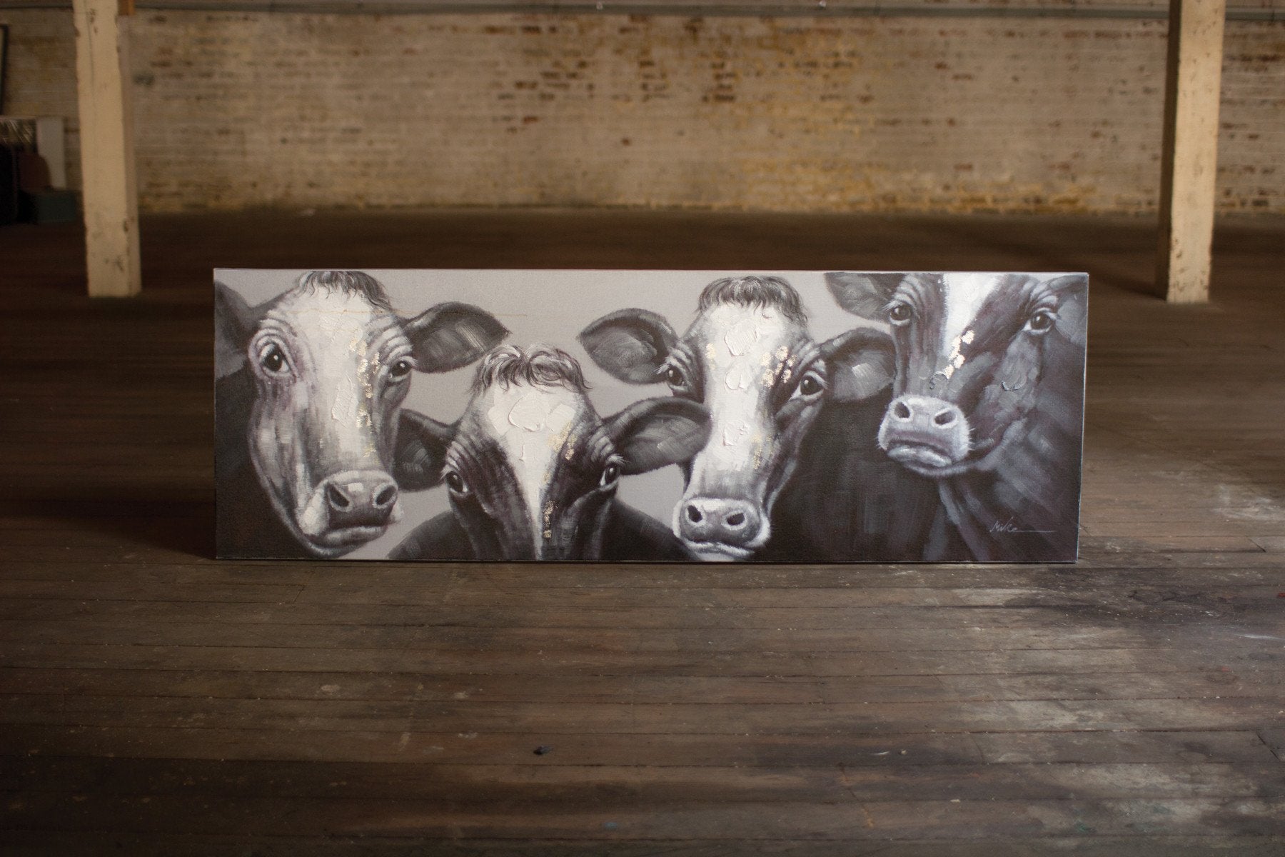 Kalalou Oil Painting - Black And White Four Cows