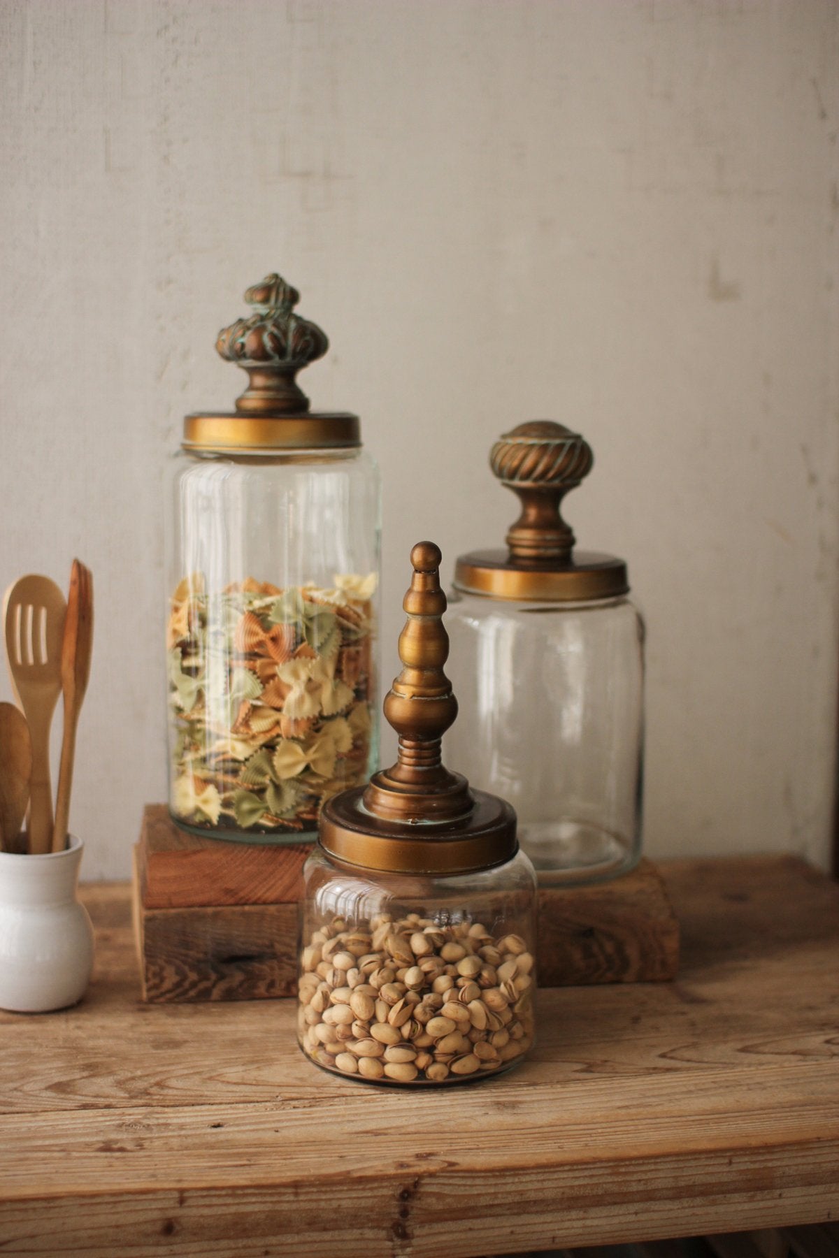 Kalalou Set Of 3 Glass Canisters With Metal Final Lids