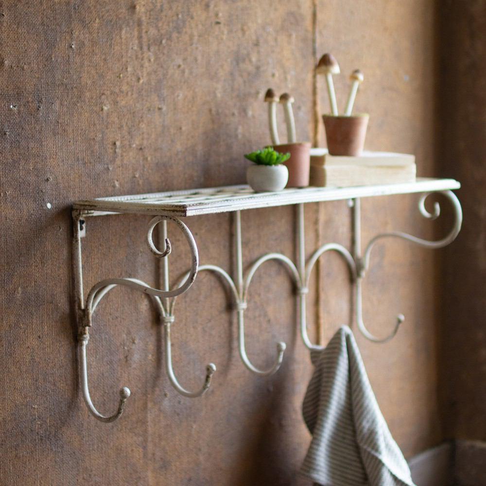 Kalalou Metal Shelf With Five Hooks