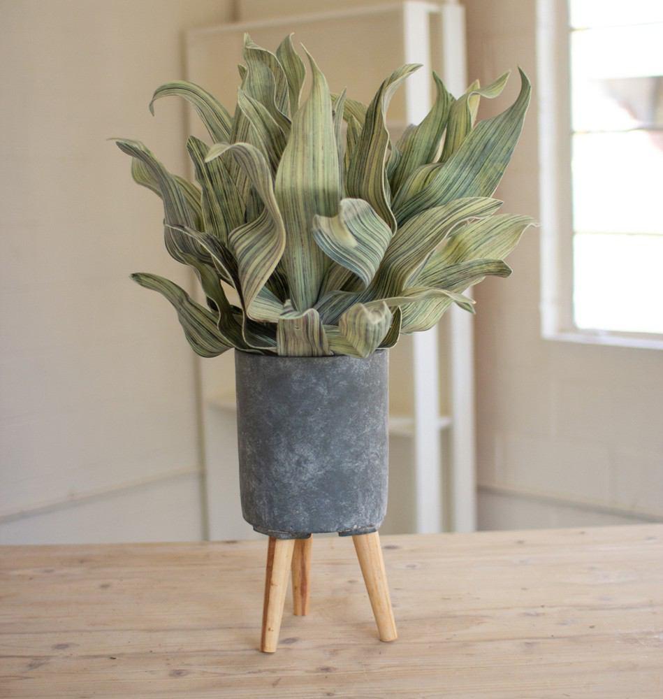 Kalalou Blue Ceramic Vessel With Wooden Legs