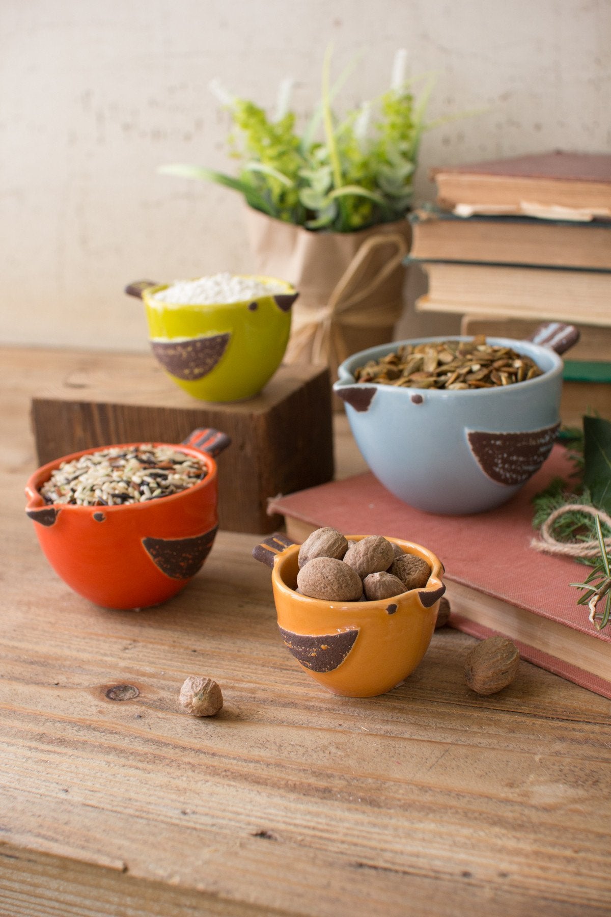 Kalalou Ceramic Bird Chef Prep Bowls - Set Of 8