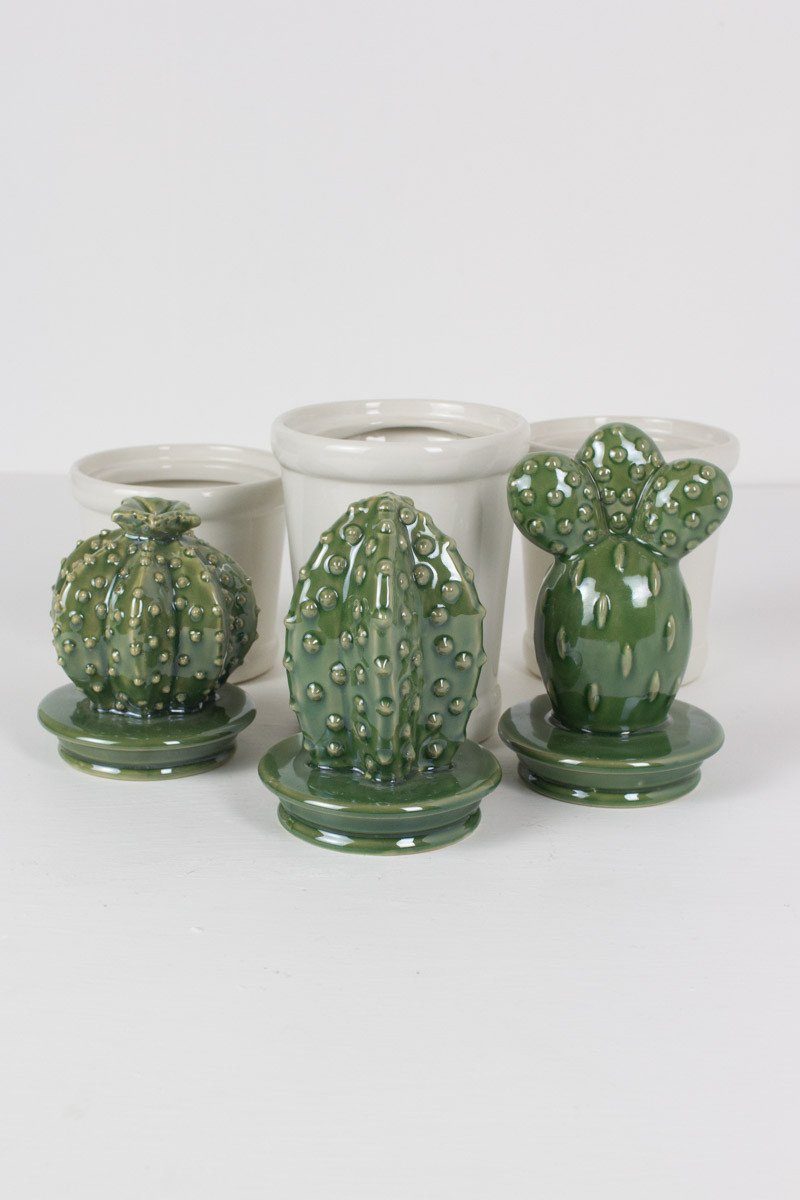 Kalalou Ceramic Cactus Canisters - Set Of 3