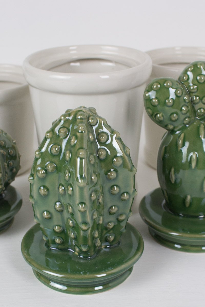 Kalalou Ceramic Cactus Canisters - Set Of 3