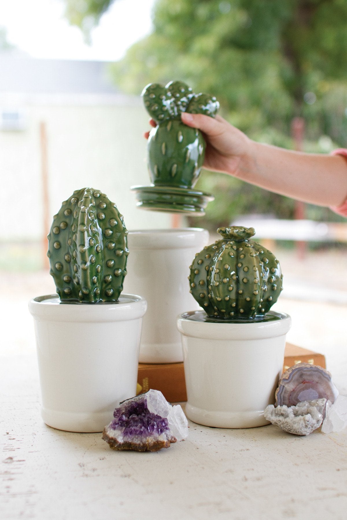 Kalalou Ceramic Cactus Canisters - Set Of 3