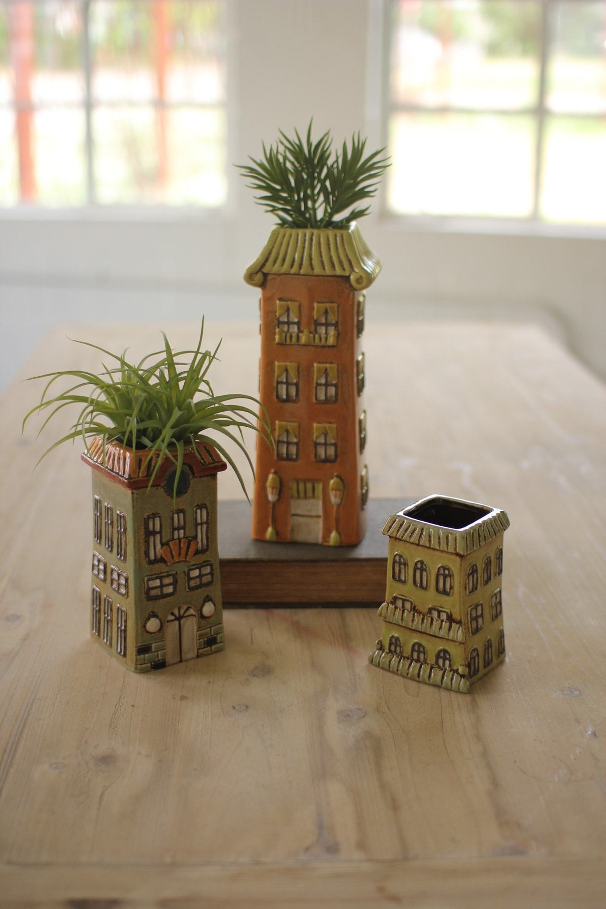 Kalalou Set Of 3 Ceramic Building Bud Vases
