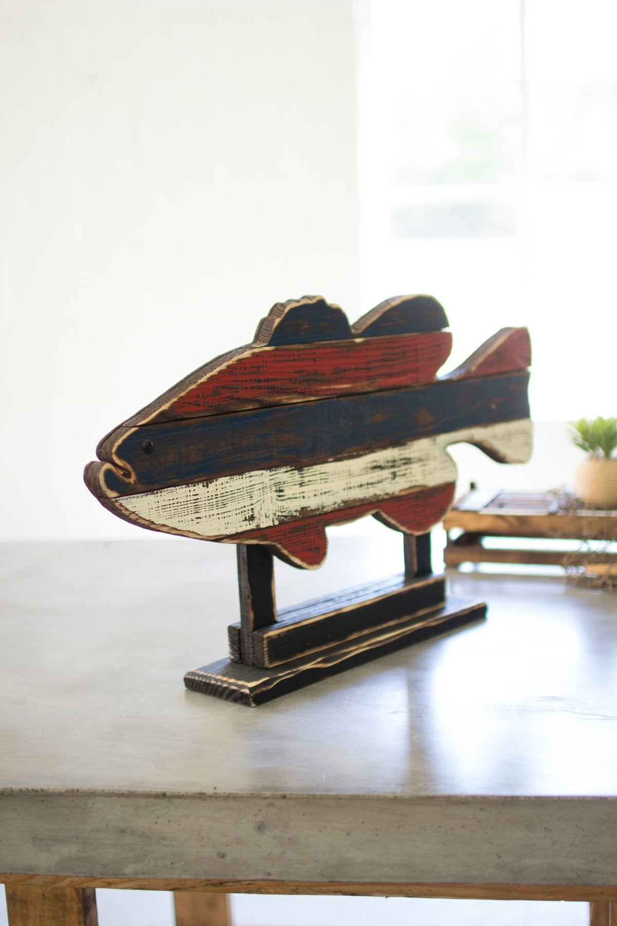 Kalalou Recycled Painted Wooden Fish On A Stand