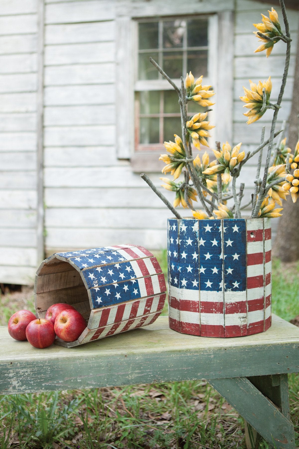 Kalalou Round Wooden Planters - Flag - Set Of 2