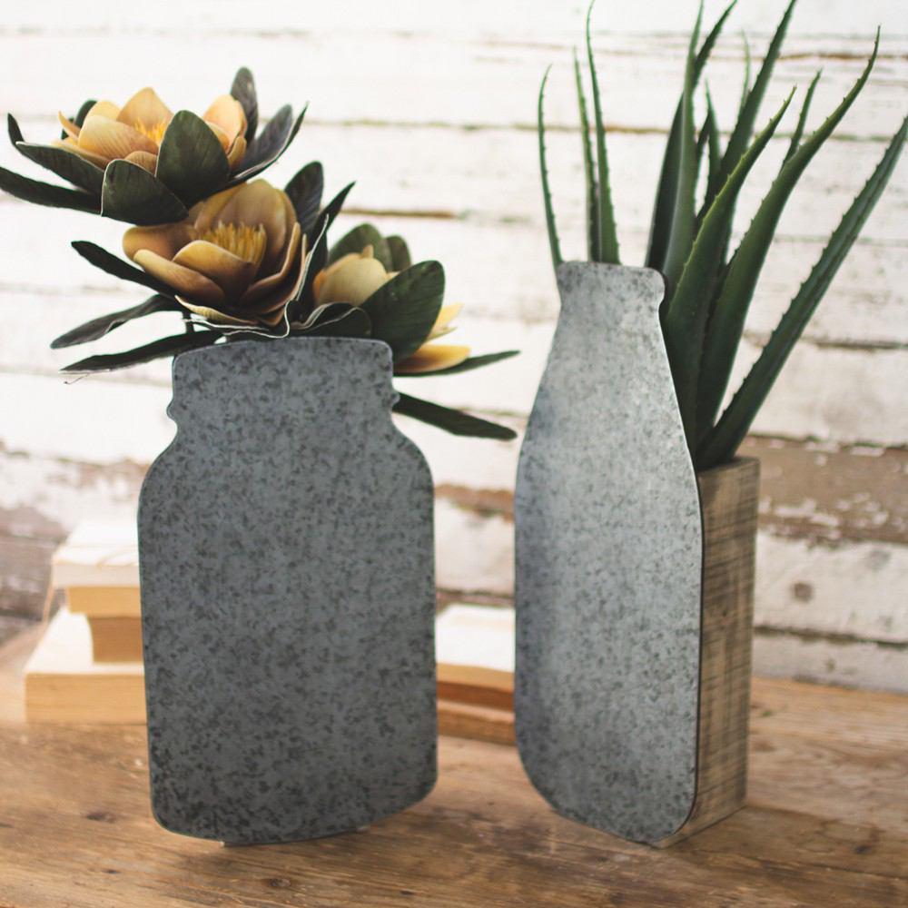 Kalalou Set Of 2 Metal Jar Silhouettes With Wooden Boxes