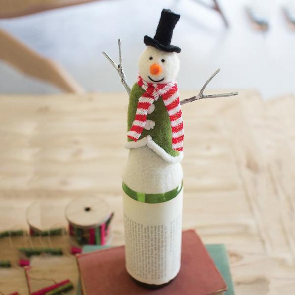 Kalalou Felt Snowman Wine Topper With Stick Arms - Set of 4