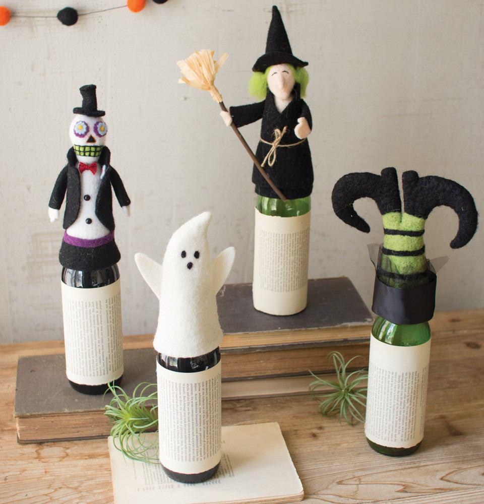 Kalalou Felt Witch With Broom Wine Topper - Set of 2