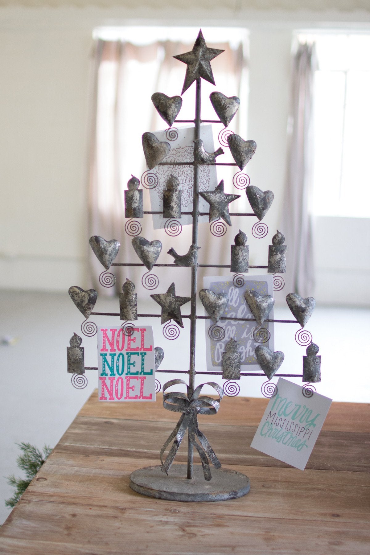 Kalalou Rustic Grey Metal Christmas Card Tree