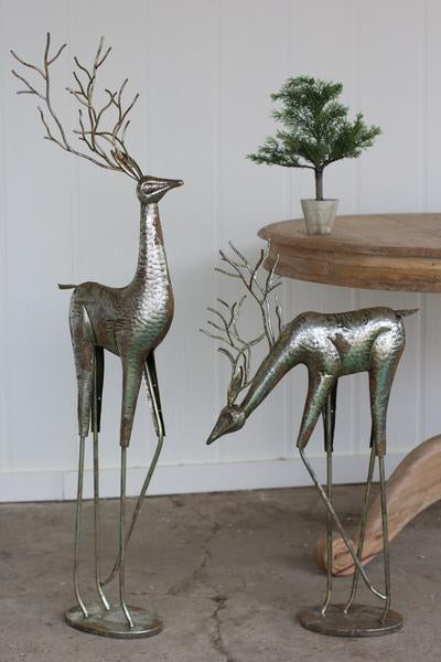 Kalalou Antique Silver Metal Deer - Set Of 2