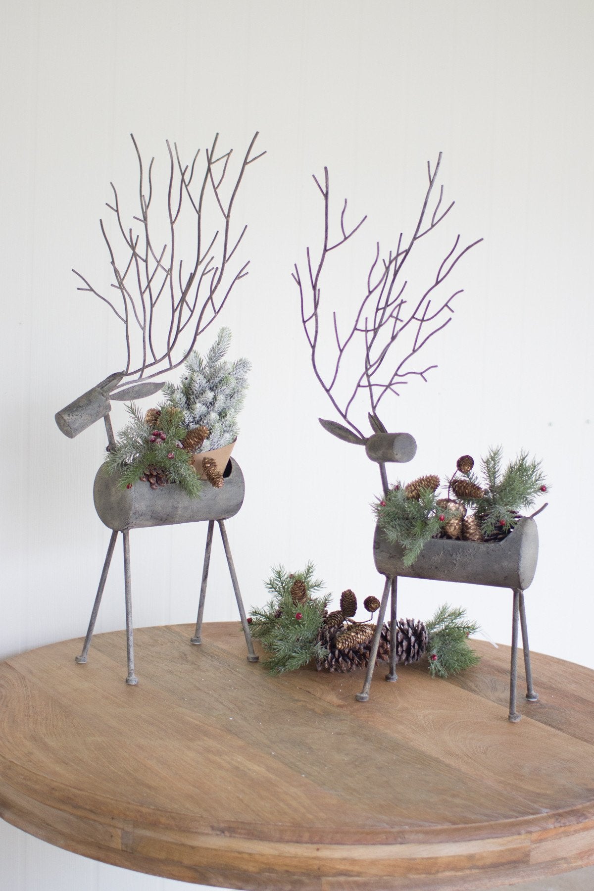 Kalalou Metal Deer Planters - Rustic Grey - Set Of 2