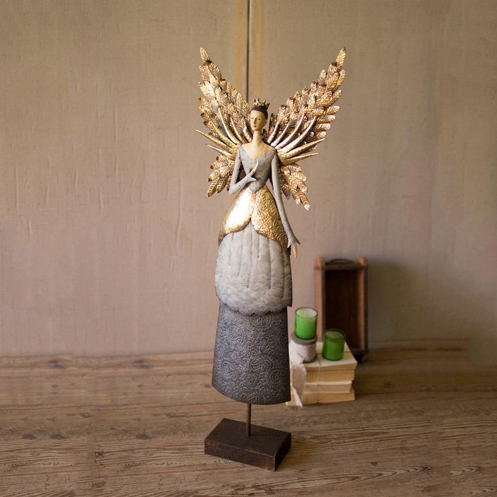 Kalalou Painted Metal Angel - Set of 2