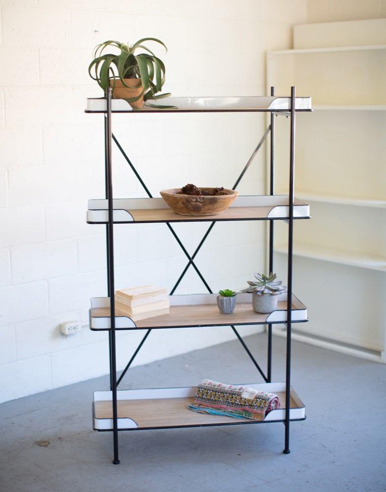Kalalou Metal Enamelware And Wood Shelving Unit