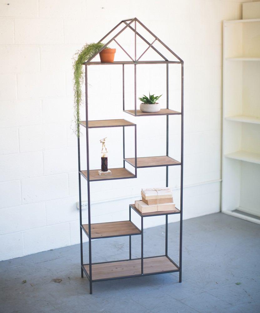 Kalalou Metal & Wood House Shape Shelving Unit