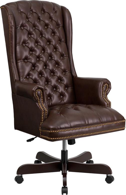 Flash Furniture High Back Traditional Tufted Brown Leather Executive Swivel Office Chair