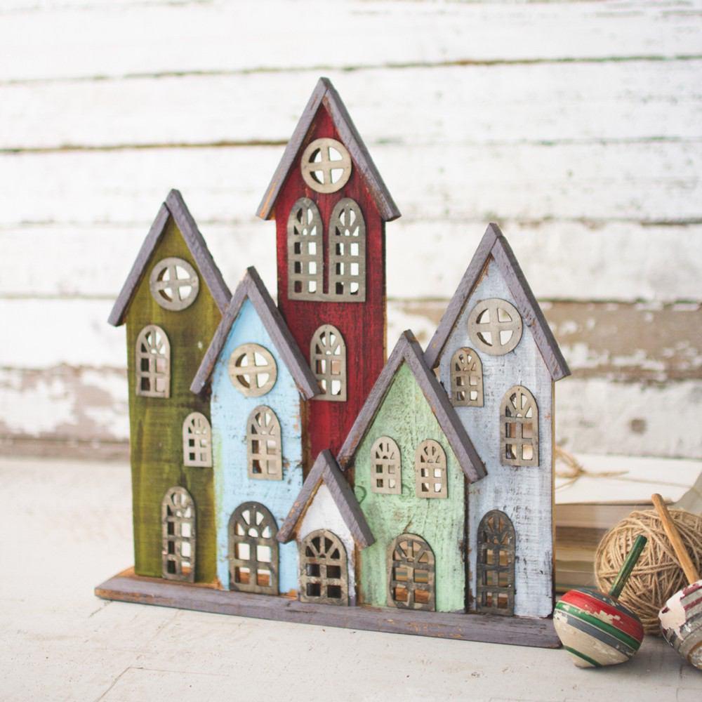 Kalalou Recycled Painted Wooden Village