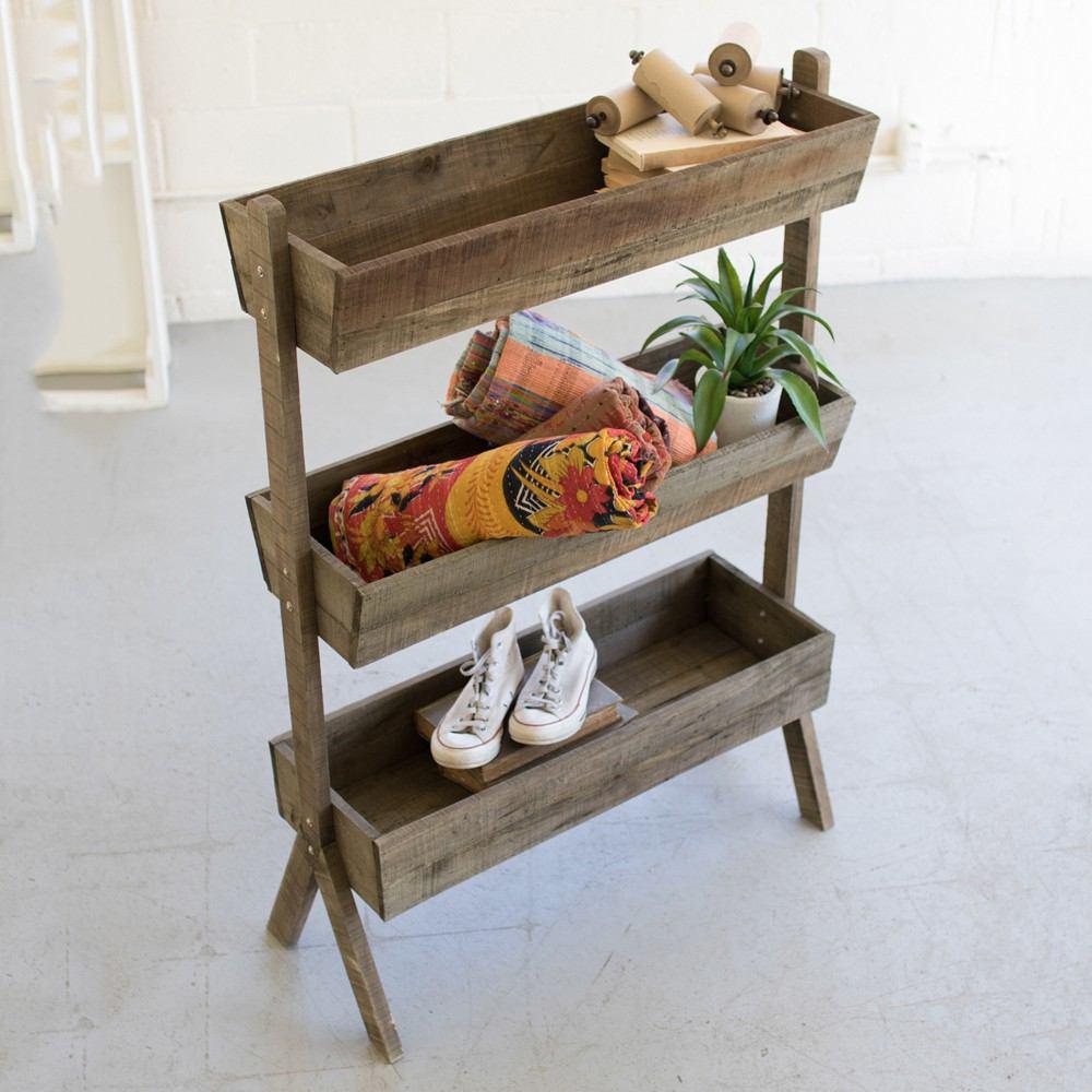 Kalalou Three Tiered Rectangle Wooden Planter