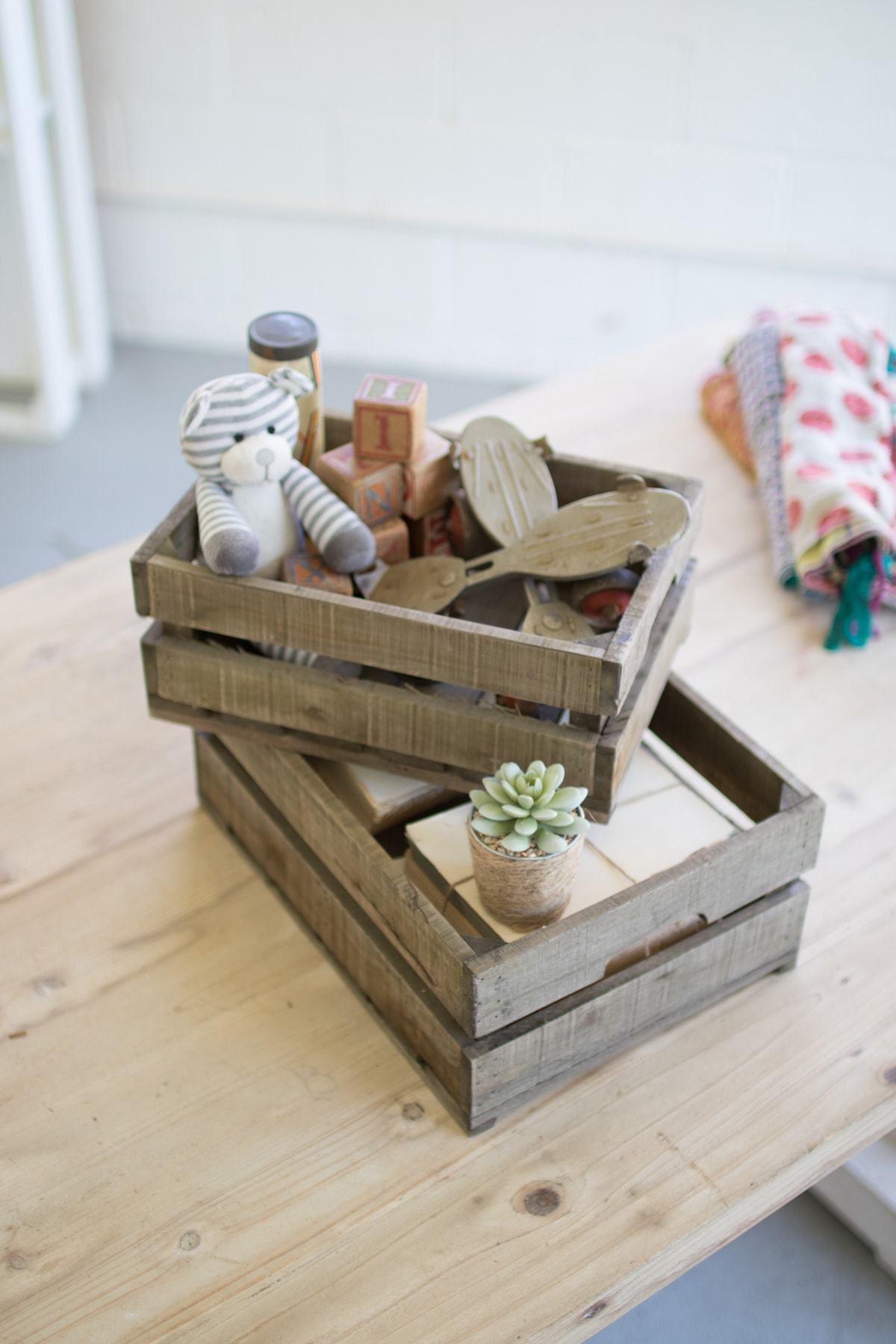 Kalalou Set Of 2 Recycled Wooden Crates