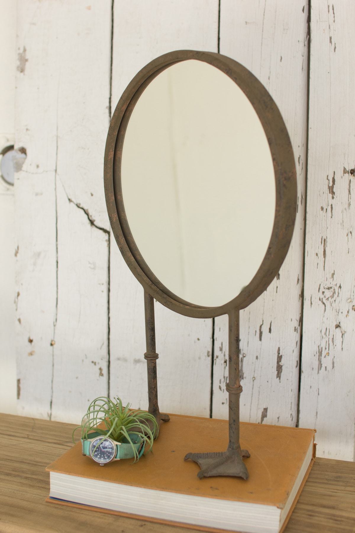 Kalalou Round Table Top Mirror With Duck Feet