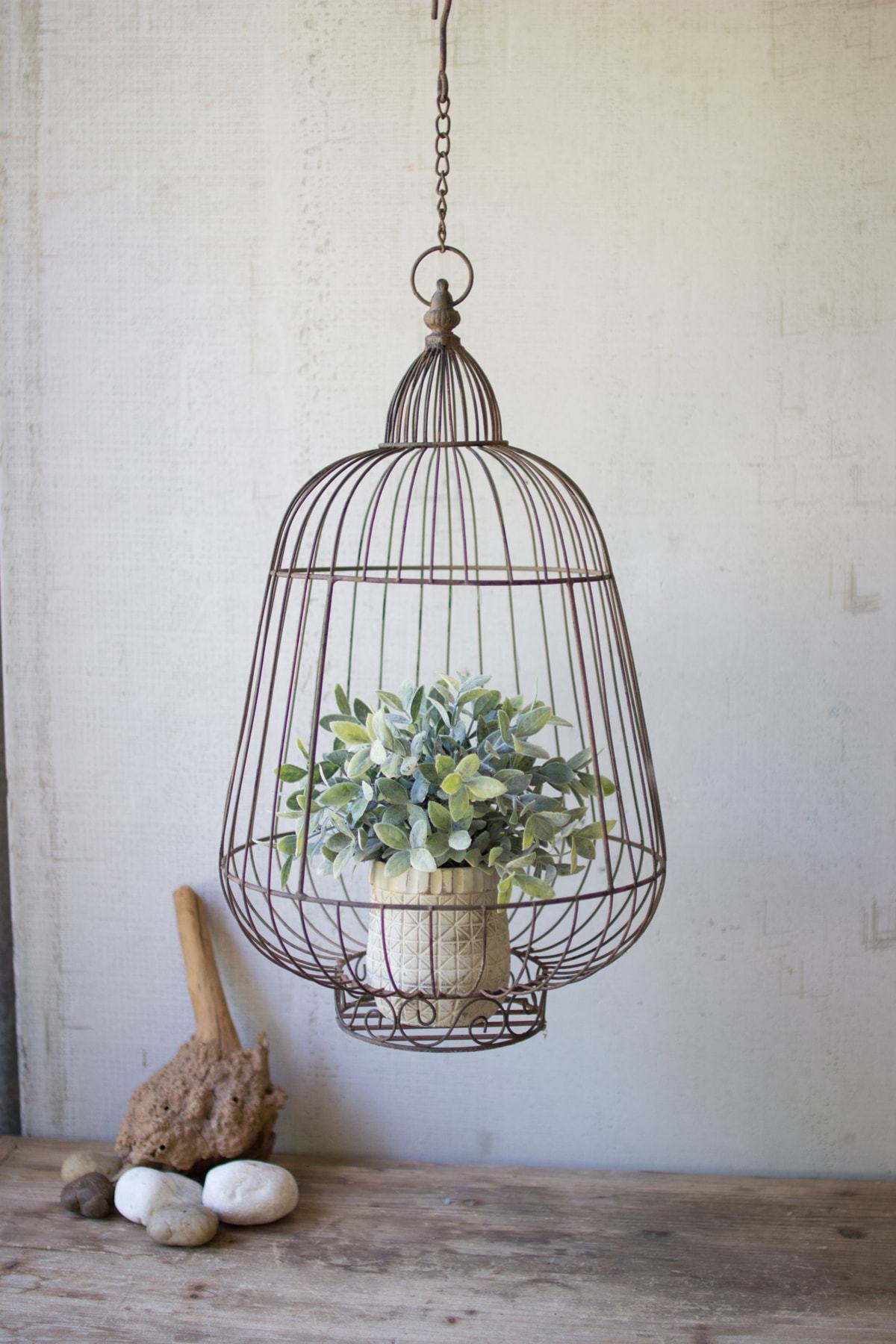 Kalalou Hangings Rustic Wire Bird Cage Plant Holder