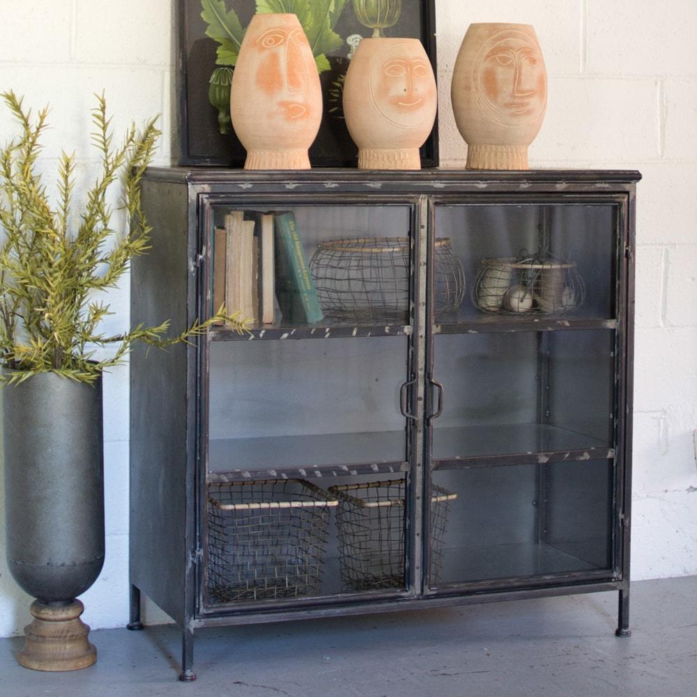 Kalalou Iron And Glass Apothecary Cabinet