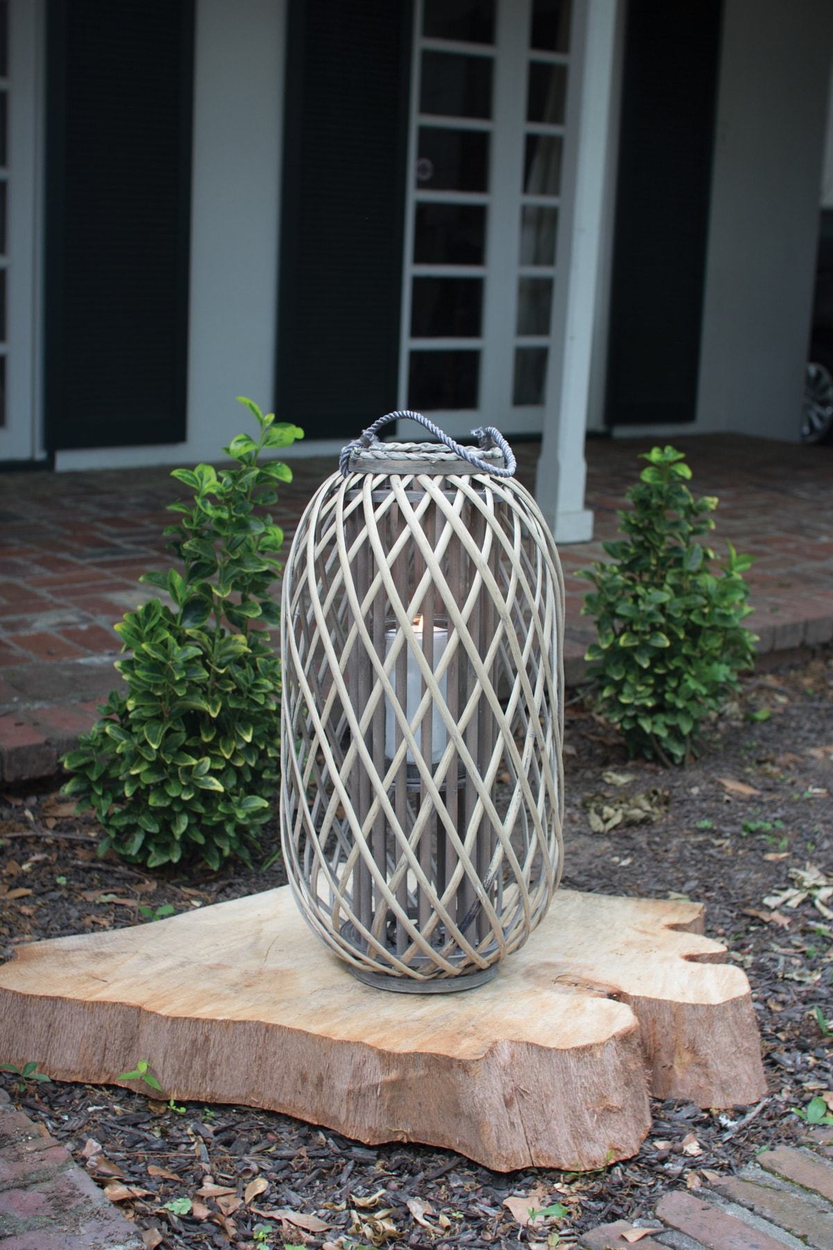 Kalalou Grey Willow Lantern With Glass