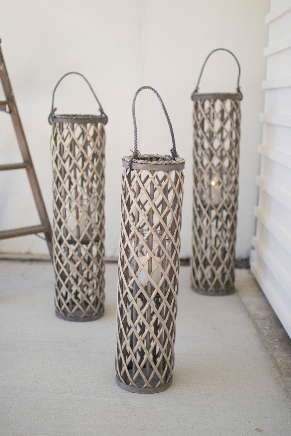 Kalalou Grey Willow Lantern With Glass