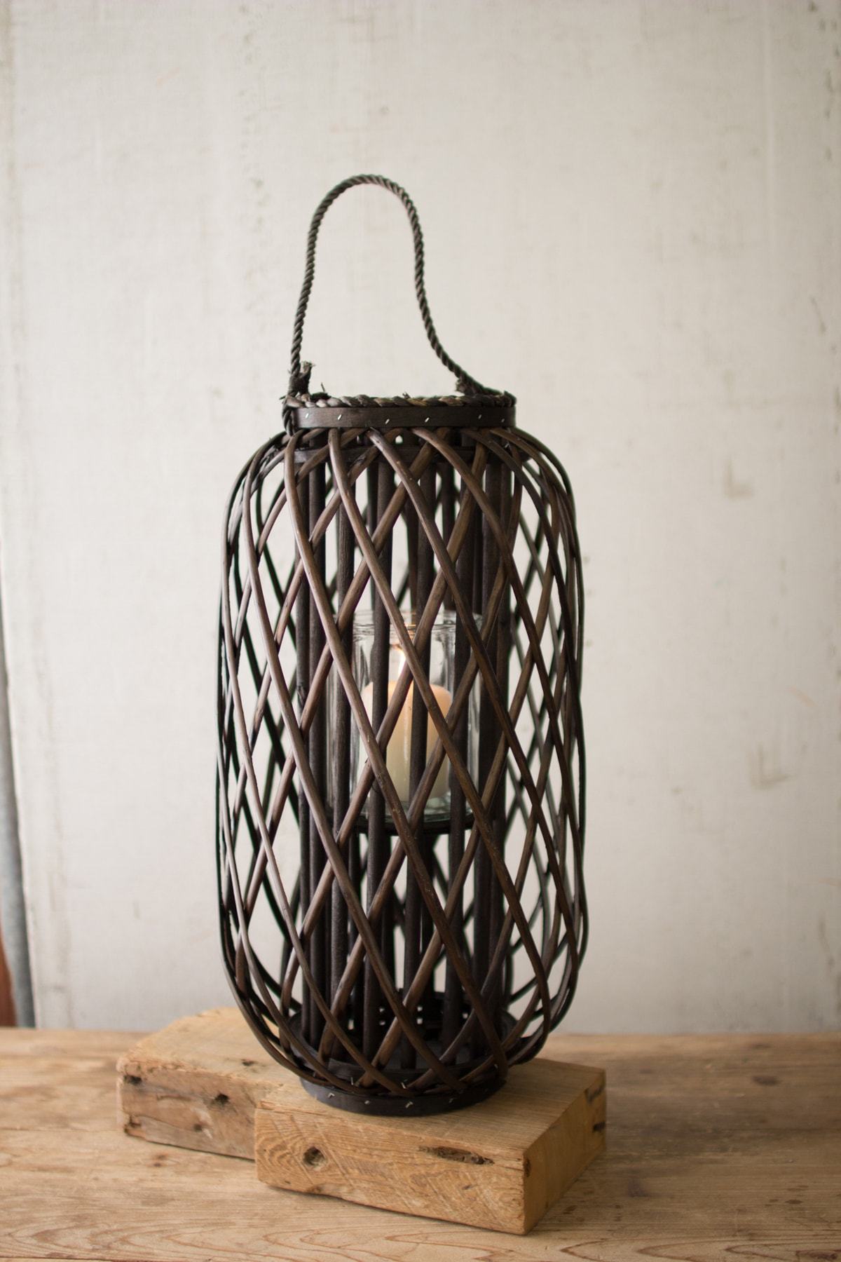 Kalalou Dark Brown Willow Lantern With Glass