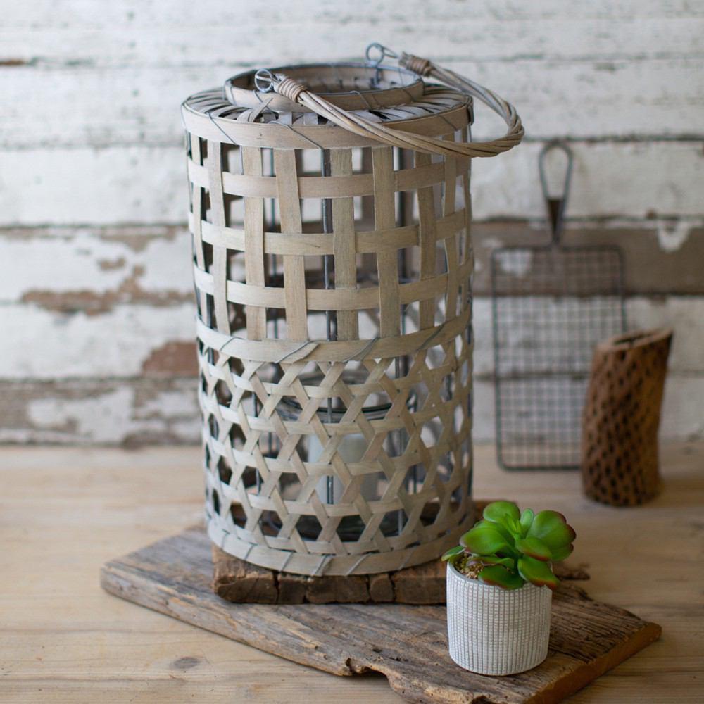 Kalalou Cylinder Shaped Grey Willow Lantern