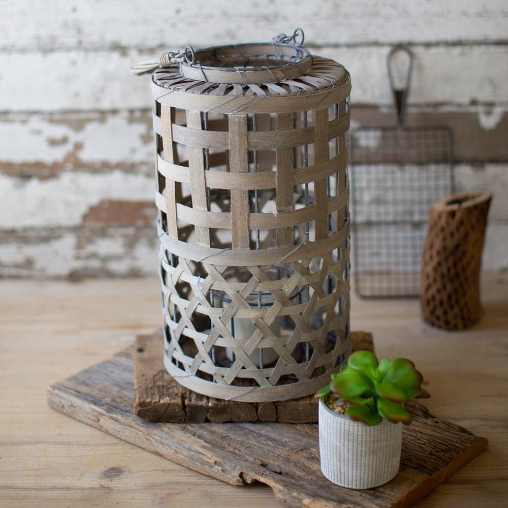Kalalou Cylinder Shaped Grey Willow Lantern