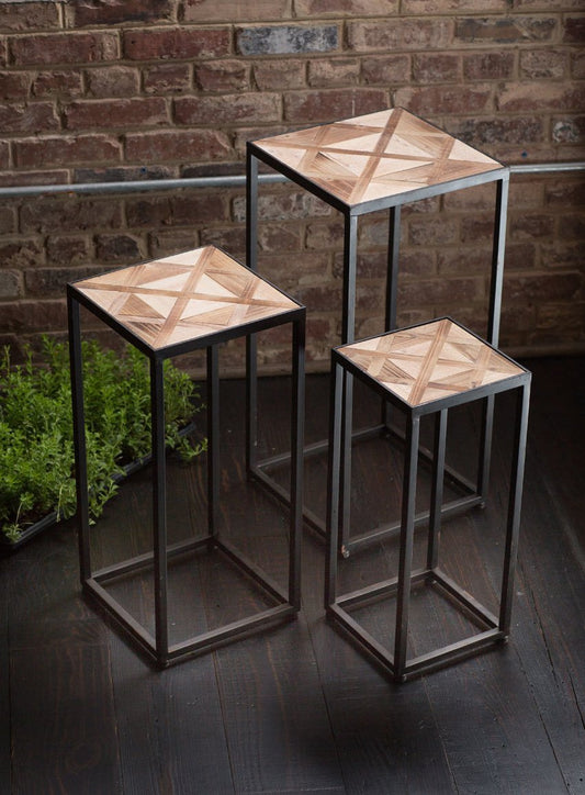 Vagabond Vintage Iron and Burned Finish Wood Nesting Tables