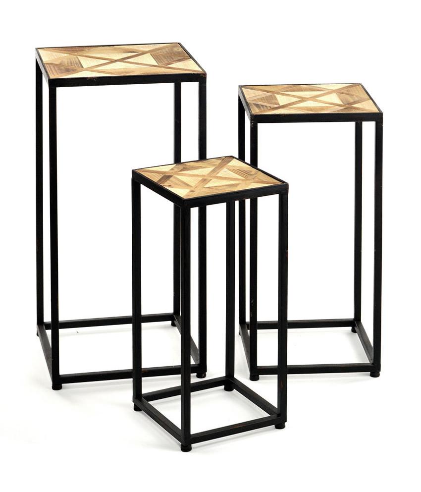 Vagabond Vintage Iron and Burned Finish Wood Nesting Tables