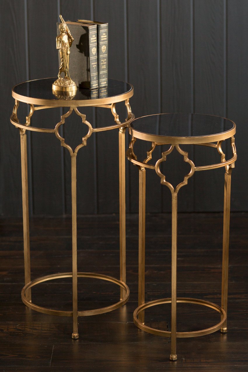 Vagabond Vintage Gold Finished Iron and Black Stone End Tables