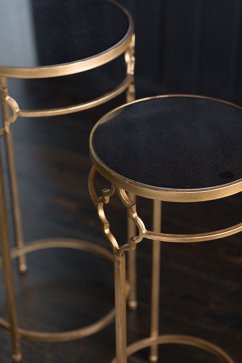 Vagabond Vintage Gold Finished Iron and Black Stone End Tables