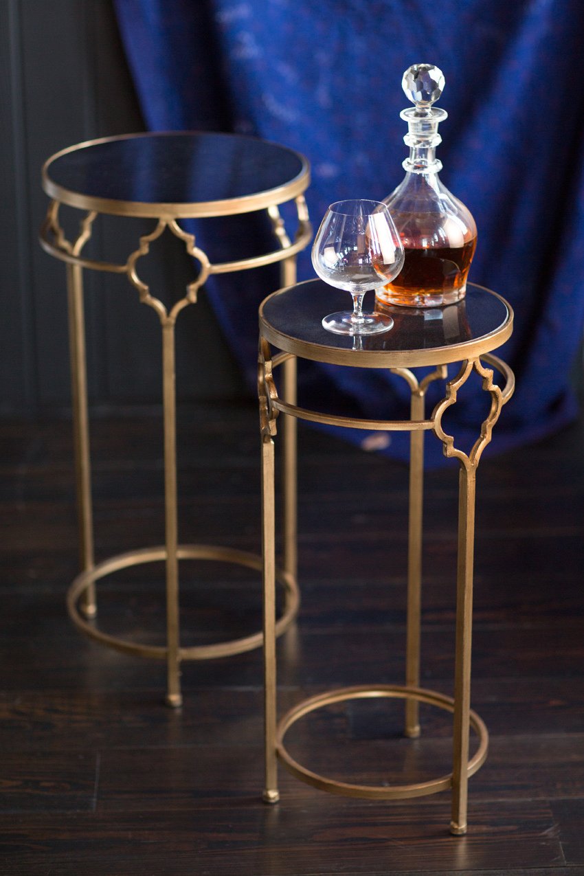 Vagabond Vintage Gold Finished Iron and Black Stone End Tables