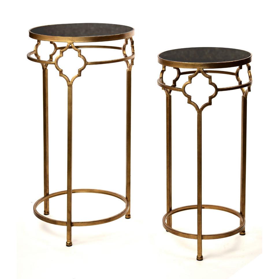 Vagabond Vintage Gold Finished Iron and Black Stone End Tables